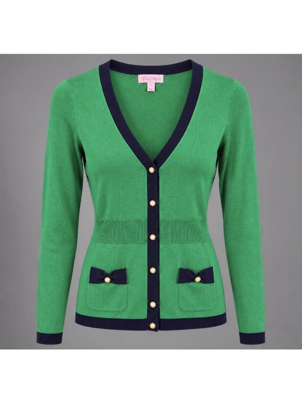 LILLY PULITZER Womens S Cody Cardigan Sweater Silk/Cotton Green/Navy Blue